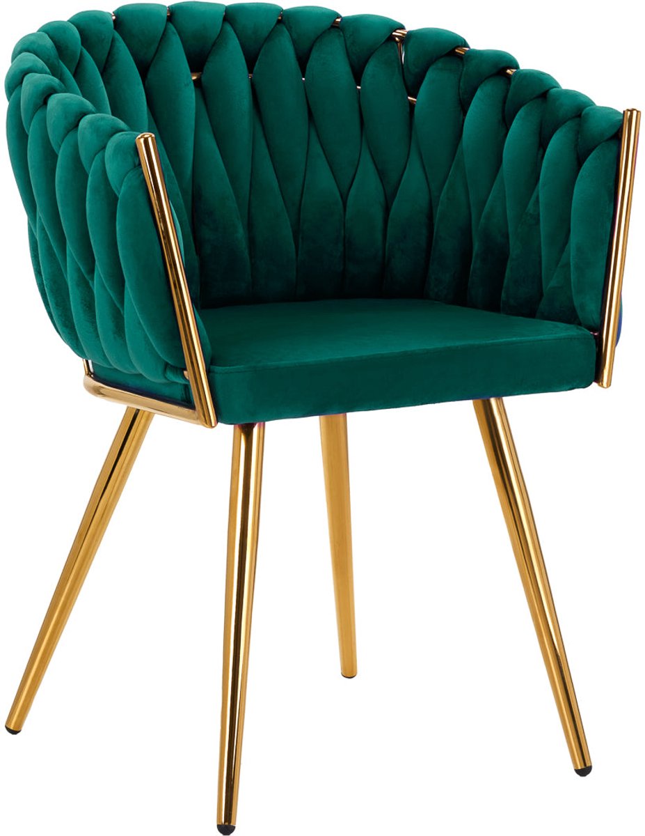 4Rico QS-GW06G Salonstoel Fluweel Groen – Luxe Make-upstoel – Velours – Goudkleurig Frame – Zonder Wielen