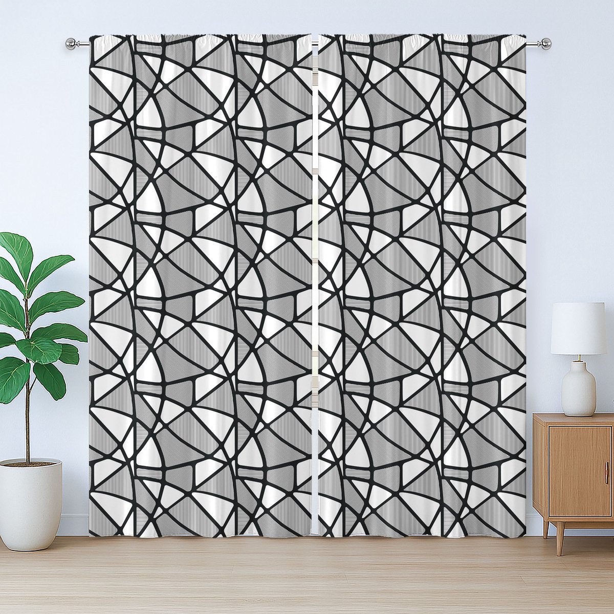 ABAKUHAUS Zwart-wit rustiek gordijn, dikke en dunne strepen, met lussen en haken voor de woonkamer, 280 x 245 cm, zwart-wit