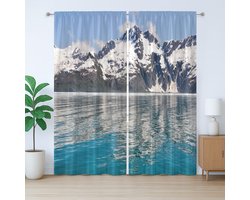 ABAKUHAUS Alaska Rustiek Gordijn, Aialik Bay Kenai Fjords, Slaapkamergordijn met plooien en haken, 280 x 175 cm, Groen Hemelsblauw