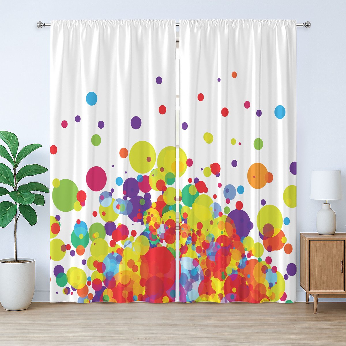 ABAKUHAUS Kleurrijk rustiek gordijn, abstracte cirkel, slaapkamergordijn met plooien, lussen en haken, 280 x 260 cm, wit meerkleurig lichtgroen