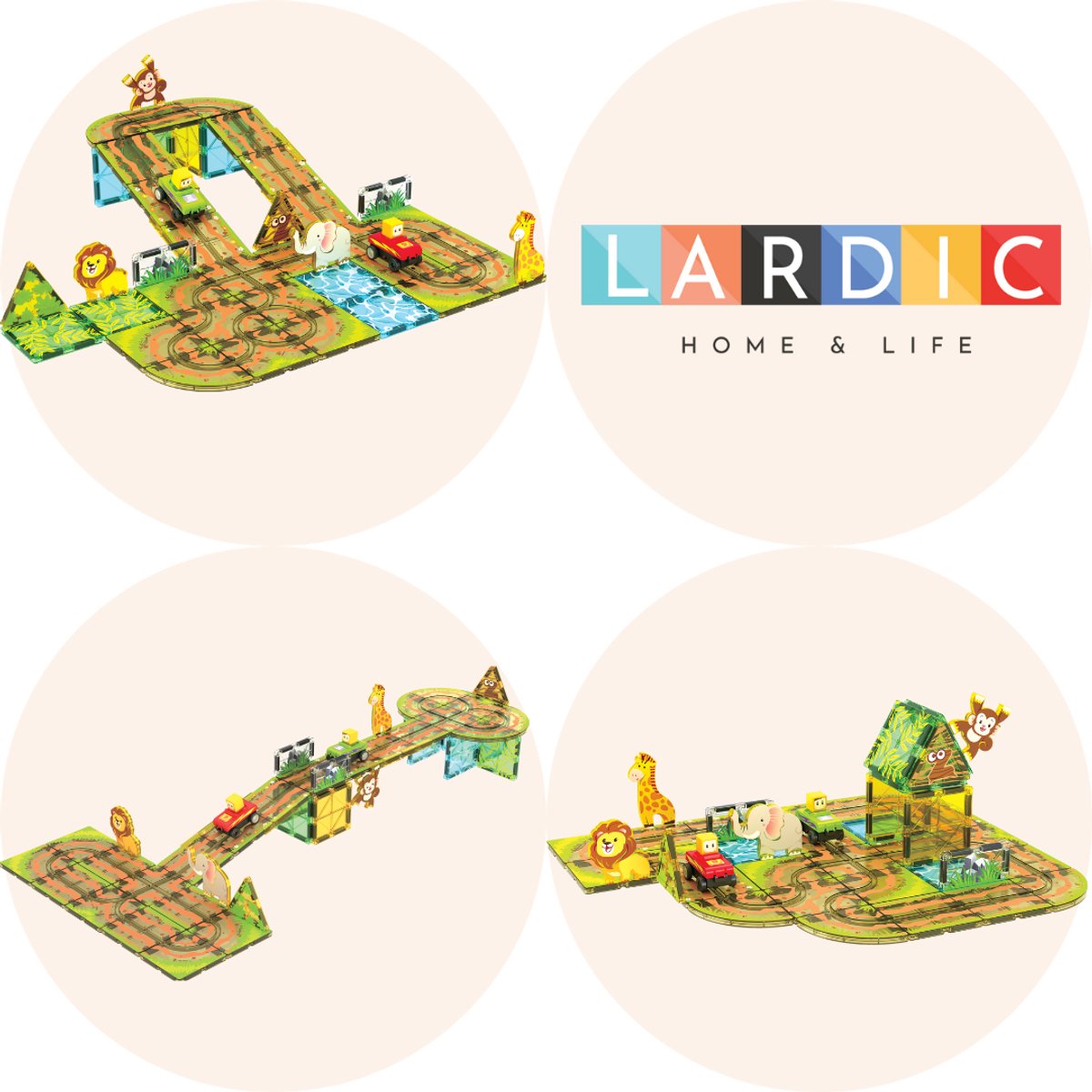 Lardic Magnetisch Speelgoed Racebaan met Zelfrijdende Auto's - Magnetic Tiles - Bouwspeelgoed - Bouwblokken - Magna - Magneten Speelgoed - Magnetische Tegels - Bouwstenen - Dierentuin - Montessori Speelgoed - Mind Educatief Speelgoed — afbeelding 7