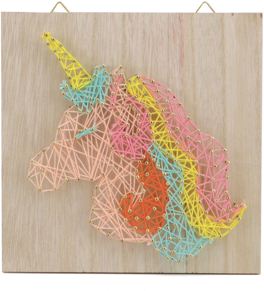 GRAINES CREATIVES - Houten string art canvas eenhoorn 22 x 22 cm creatieve kit