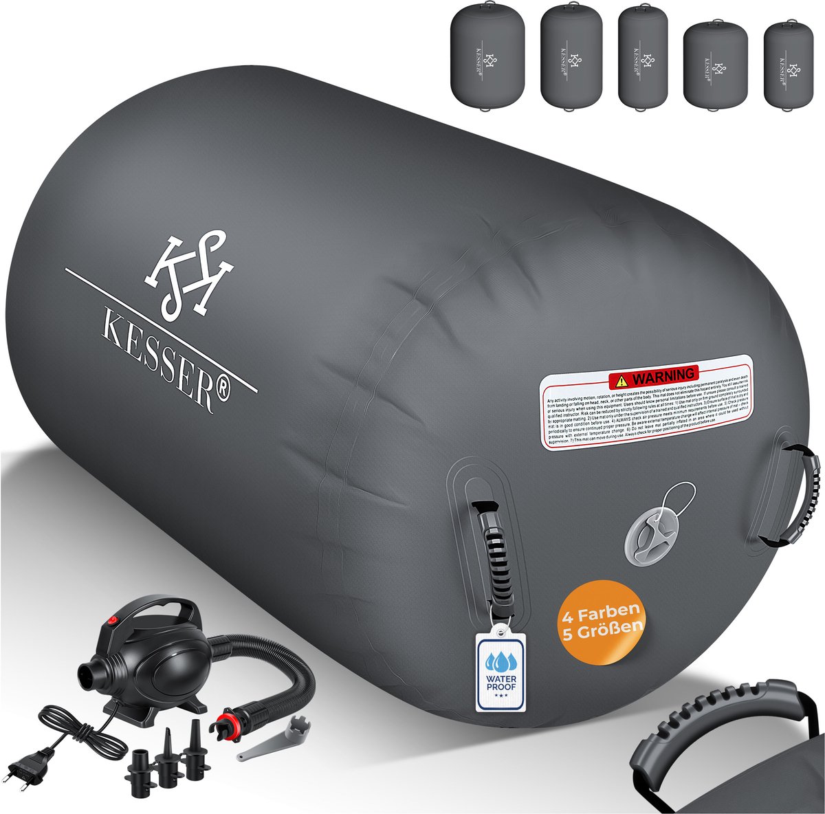 KESSER® Airtrack Turnmat opblaasbaare Gymnastiek Rol - Air Roll voor Gymnastiek & Turnen Fitness Mat Bal Rol met elektrische lucht-pomp Gymnastiekrol - Antraciet, 120 x 60 cm