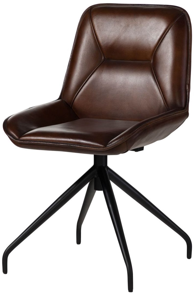 MASSIVMOEBEL24 .DE gestoffeerde stoel bruin echt leer gemonteerd IRON LABEL #108