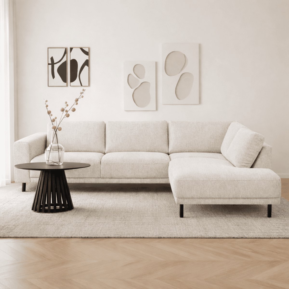 Dimehouse Moderne 3-zits Hoekbank Rechts Beige Stof Aniko met Lounger 240x197x78 cm - Stof - Modern - 240 x 197 x 93 cm