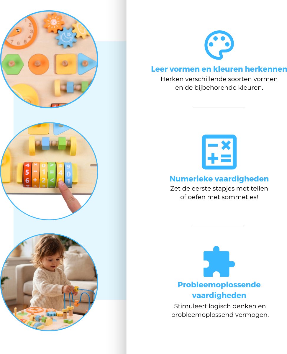 Mauzek® Activiteiten Tafel – Montessori speelgoed – Houten speelgoed – Educatief speelgoed – Interactieve speeltafel – Sensorisch speelgoed – Motoriek speelgoed – Activity center – Peuter speelgoed – Jongens–Meisjes– 1 jaar – 2 jaar – 3 jaar – 4 jaar — afbeelding 3