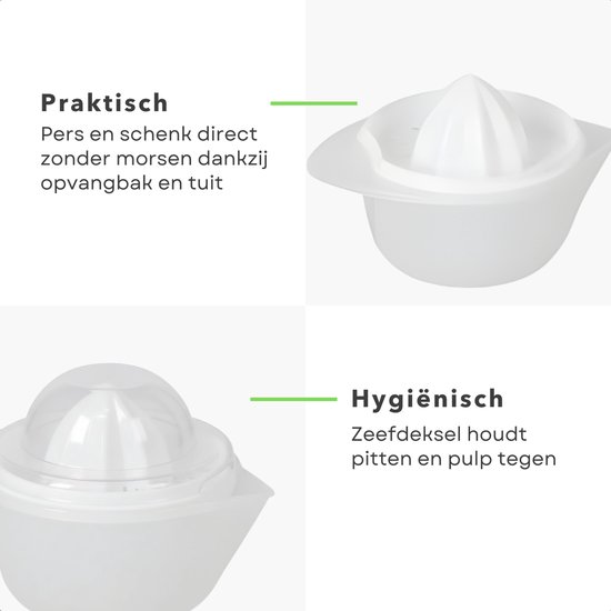 Cheqo® Citruspers - Sinaasappelpers - Citroenpers - Handmatige Citruspers - Citruspers Wit - Citruspers met Opvangbakje - Citruspers met Schenktuit - Citruspers met Zeef - Citruspers met Pittenzeef van Merkloos — afbeelding 5