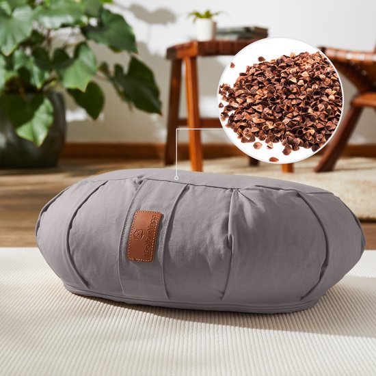 #DoYourYoga - Yoga kussen - »Ganesh« - halve maan meditatiekussen met bio-organische boekweit schalen vulling - 45x30x14 cm - cement grijs van Merkloos — afbeelding 4
