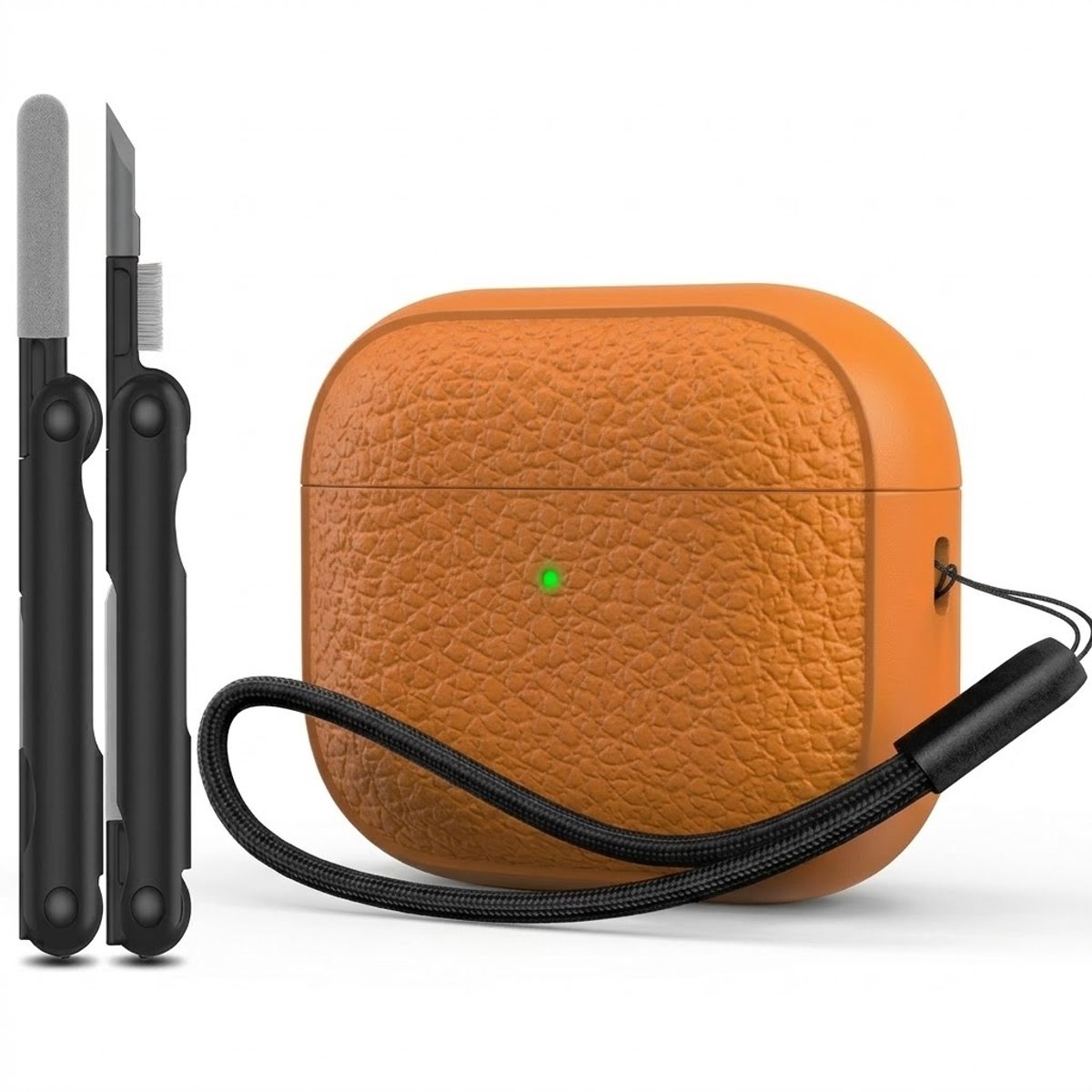 Oranje hoesje voor oordopjes unisex met textuur en draagkoord geschikt voor AirPods Pro 2 inclusief reinigingsset en TPU beschermhoes