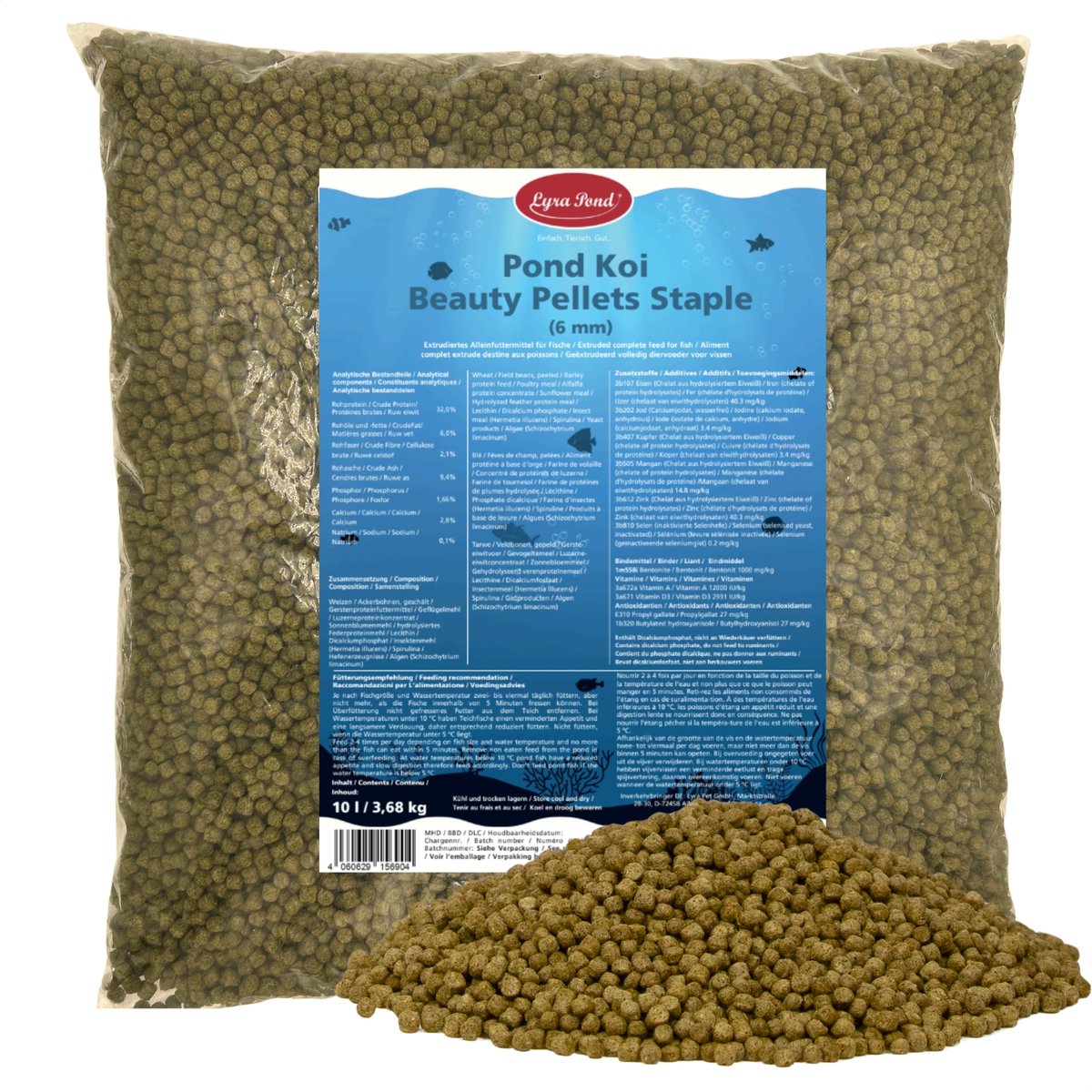 10 liter (3,68 kg) Lyra Pond® Pond Koi Beauty Pellets Hoofdvoeder vijvervoer