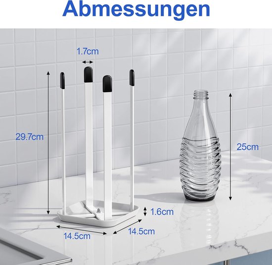 Flessen Afdruiprek - Keuken Organizer - Flessen Drogen - Inklapbaar Ontwerp - 14.5 x 14.5 x 30cm - Wit — afbeelding 2