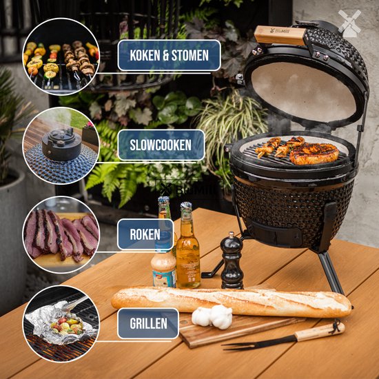 BluMill Kamado BBQ Egg - Kamado 13 Inch - Houtskoolbarbecues - Zwart - Ø 26cm - Houtskoolbarbecue Met Thermometer van Merkloos — afbeelding 3