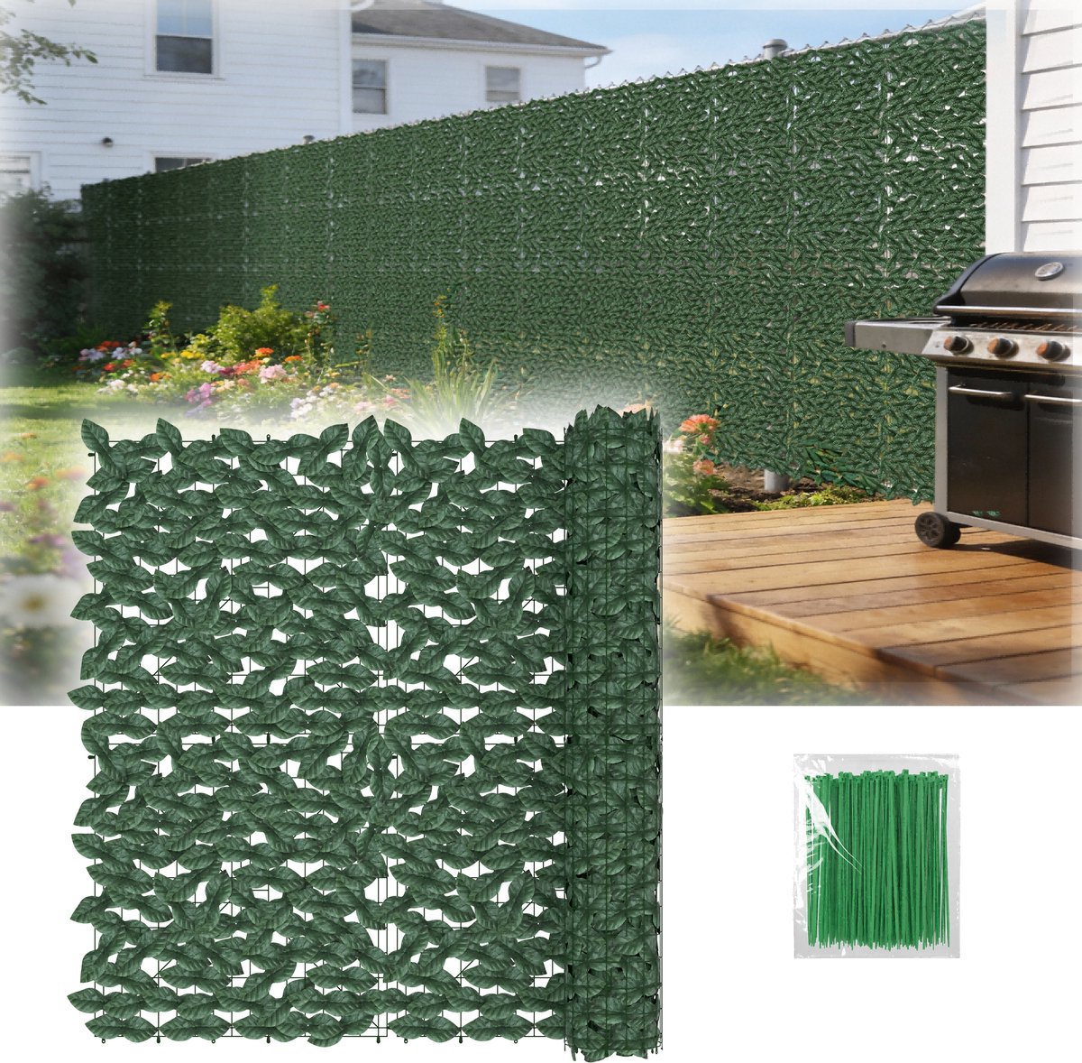 Froadp 100x1200cm Kunsthaag, plantenwand, kunstplanten, wanddecoratie, wandtuin, varen met kabelbinders