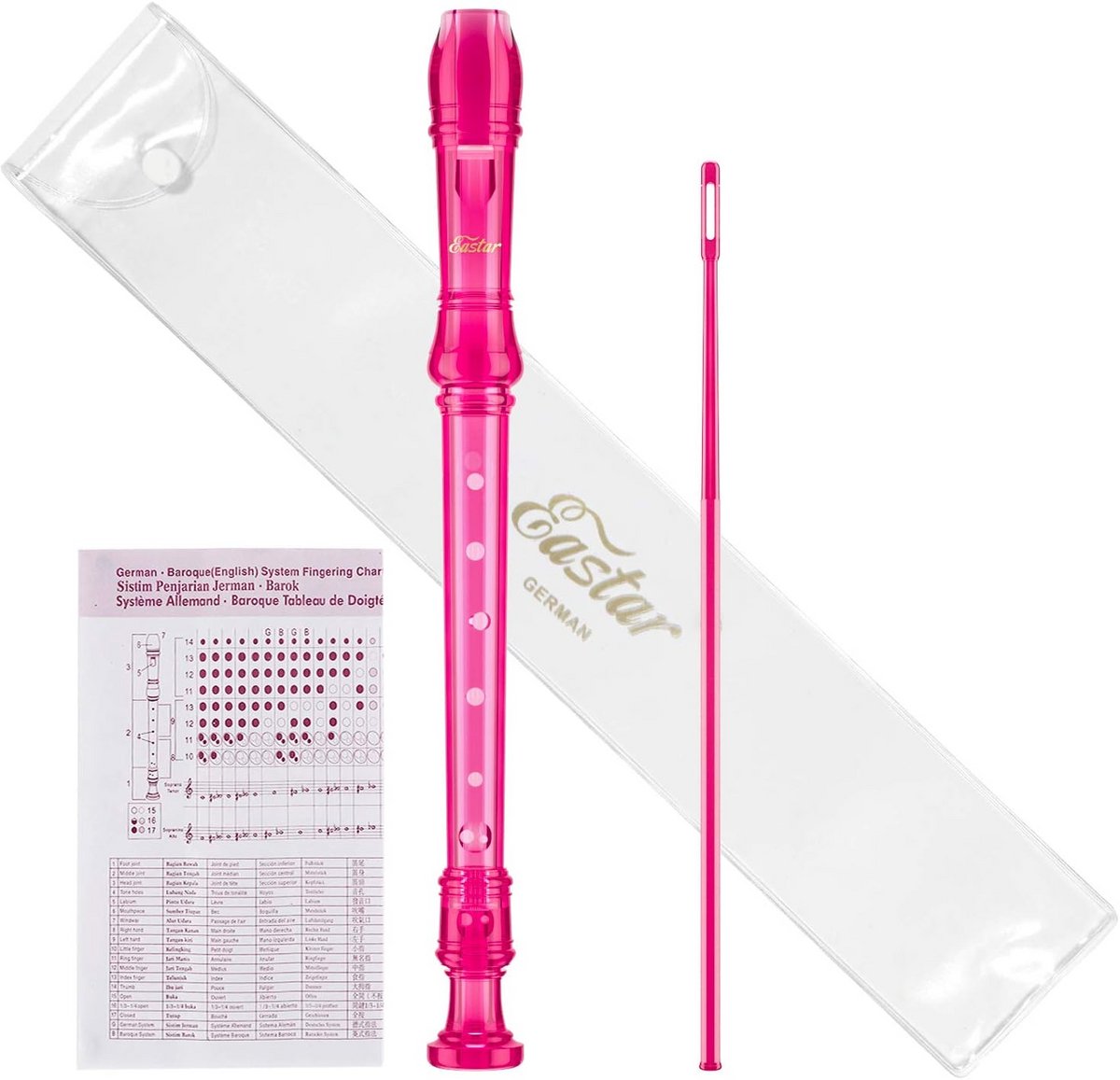 Sopraan Blokfluit - Muziek Instrument - Beginner Oefenen - Duitse Vingerzetting - 3 Delig - Roze