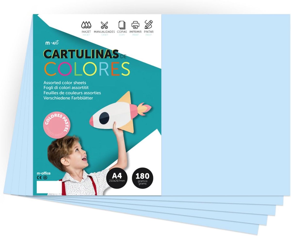 Gekleurd Karton - A4 Pastel Vellen - Creatief Knutselen - 180 Gram Dikte - 50 Vel - Lichtblauw