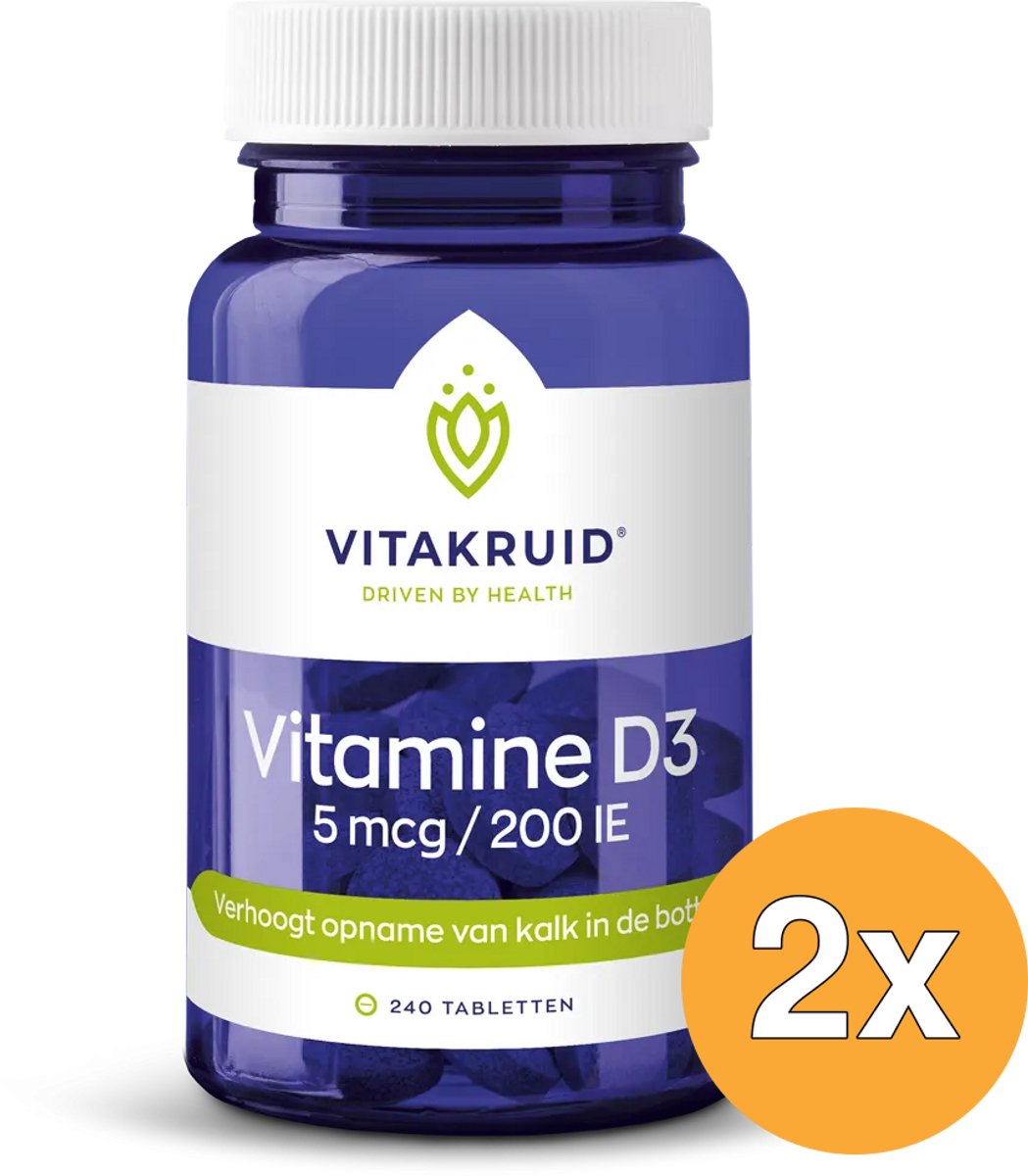 2x Vitakruid Vitamine D3 5 mcg / 200 IE (240 tabletten)