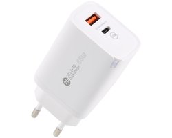 65W Snellader - USB-C PD + USB-A QC 3.0 - Quick charge oplader adapter - geschikt voor Laptop, Telefoon en Tablet - wit