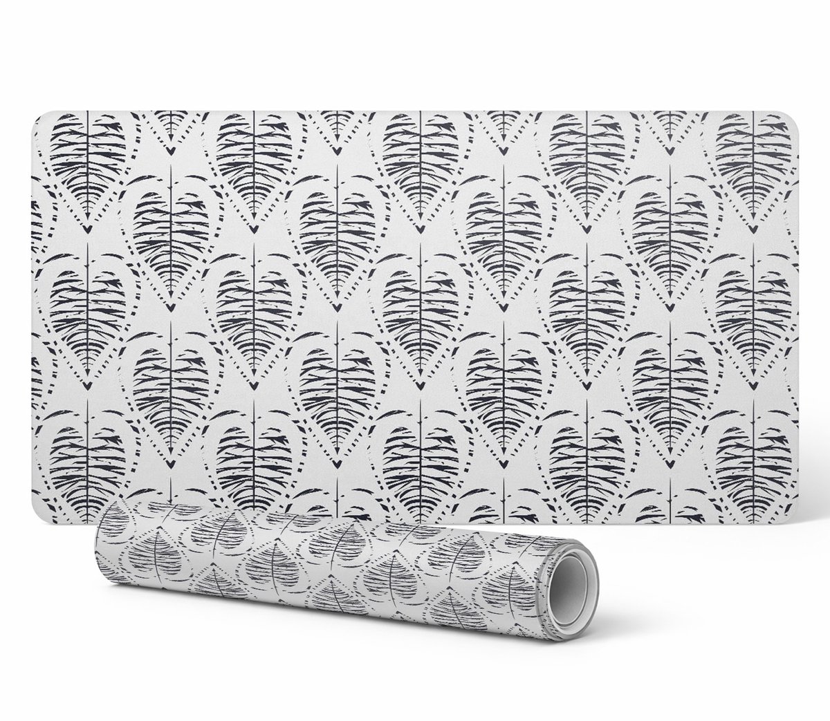 Moderne vinyl toetsenbordmat met bladeren en symmetrie, retro, 90x45 cm