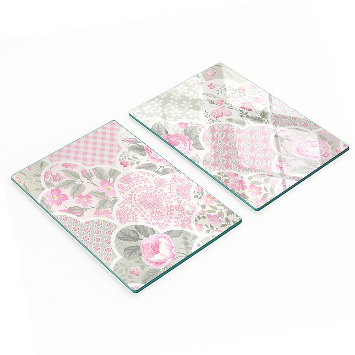 Multifunctionele decoratieve glazen keukenplanken met rozen en ornamenten, 2x40x52 cm