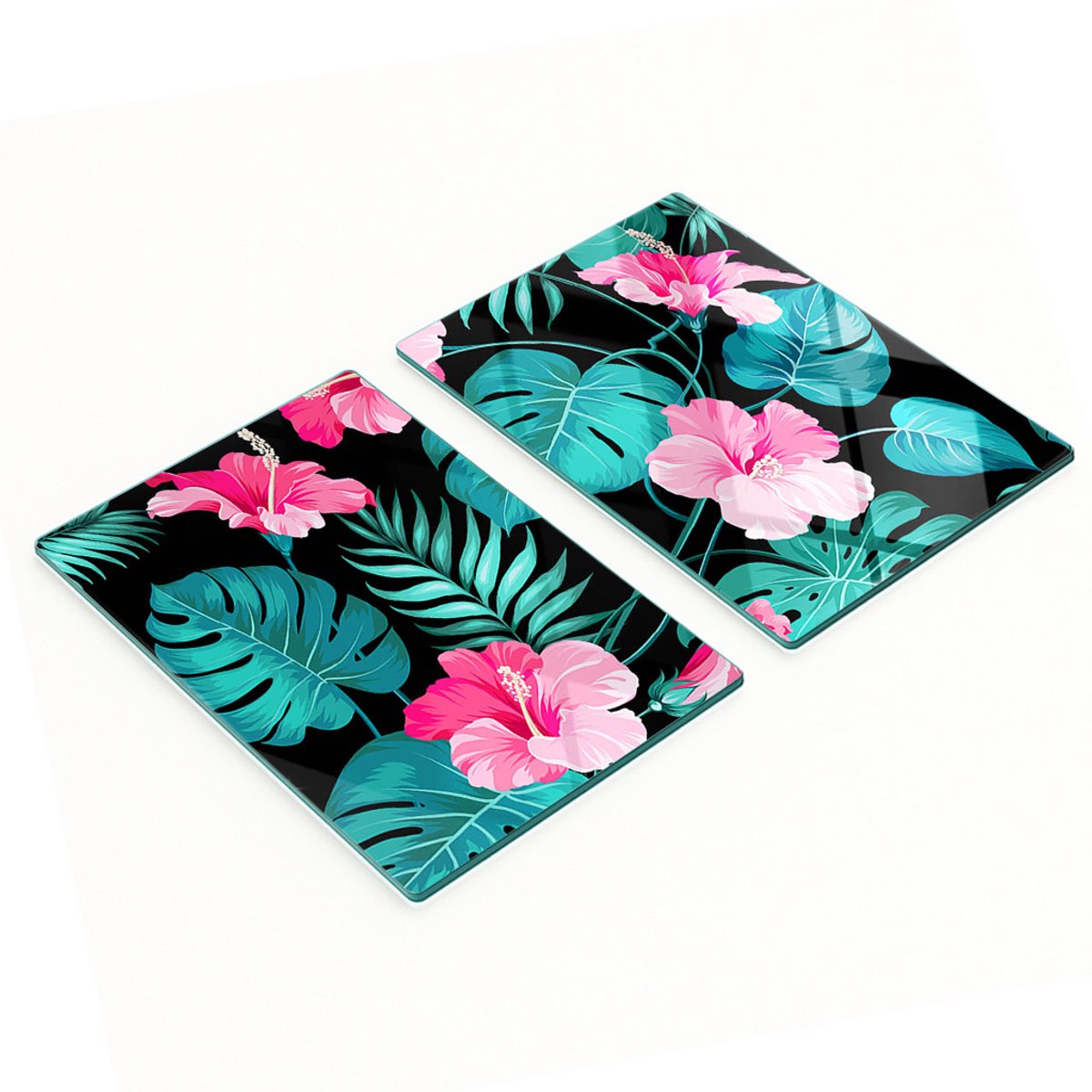 Multifunctionele decoratieve glazen borden met tropische bloemen, 2x40x52 cm