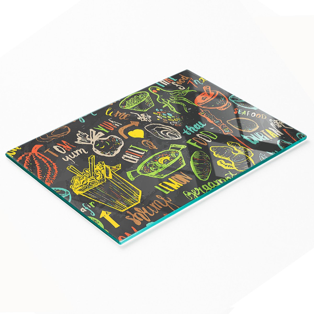 Decoratieve glazen snij- en serveerplank voor Thaise gerechten, 80x52 cm