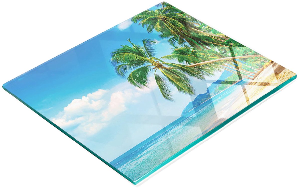 Gehard multifunctioneel decoratief bord van glas met strandpalmbomen, 60x52 cm