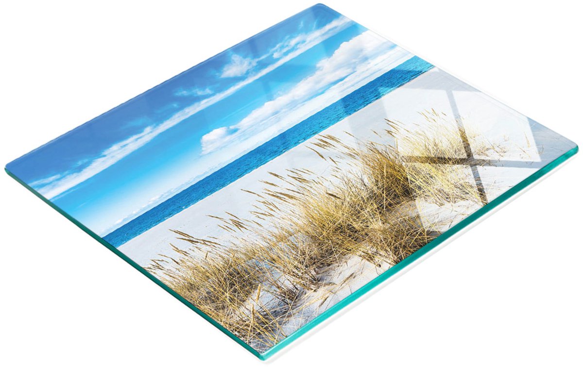 Glazen serveerplank met zandstrandmotief, 60x52 cm