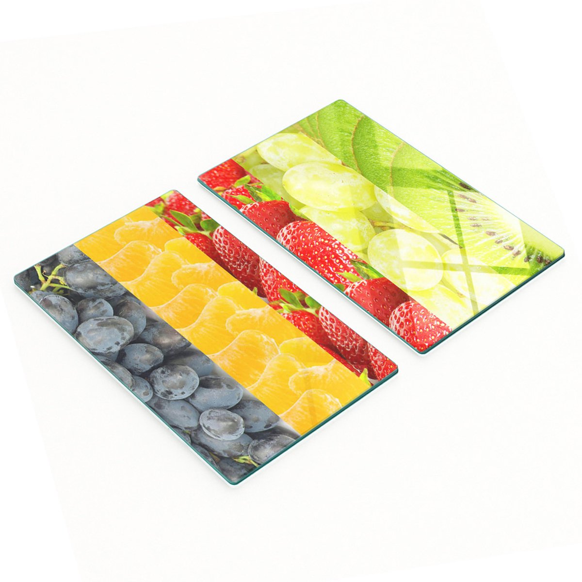 Glazen serveerplanken met kleurrijke fruitafbeeldingen 2x30x52 cm