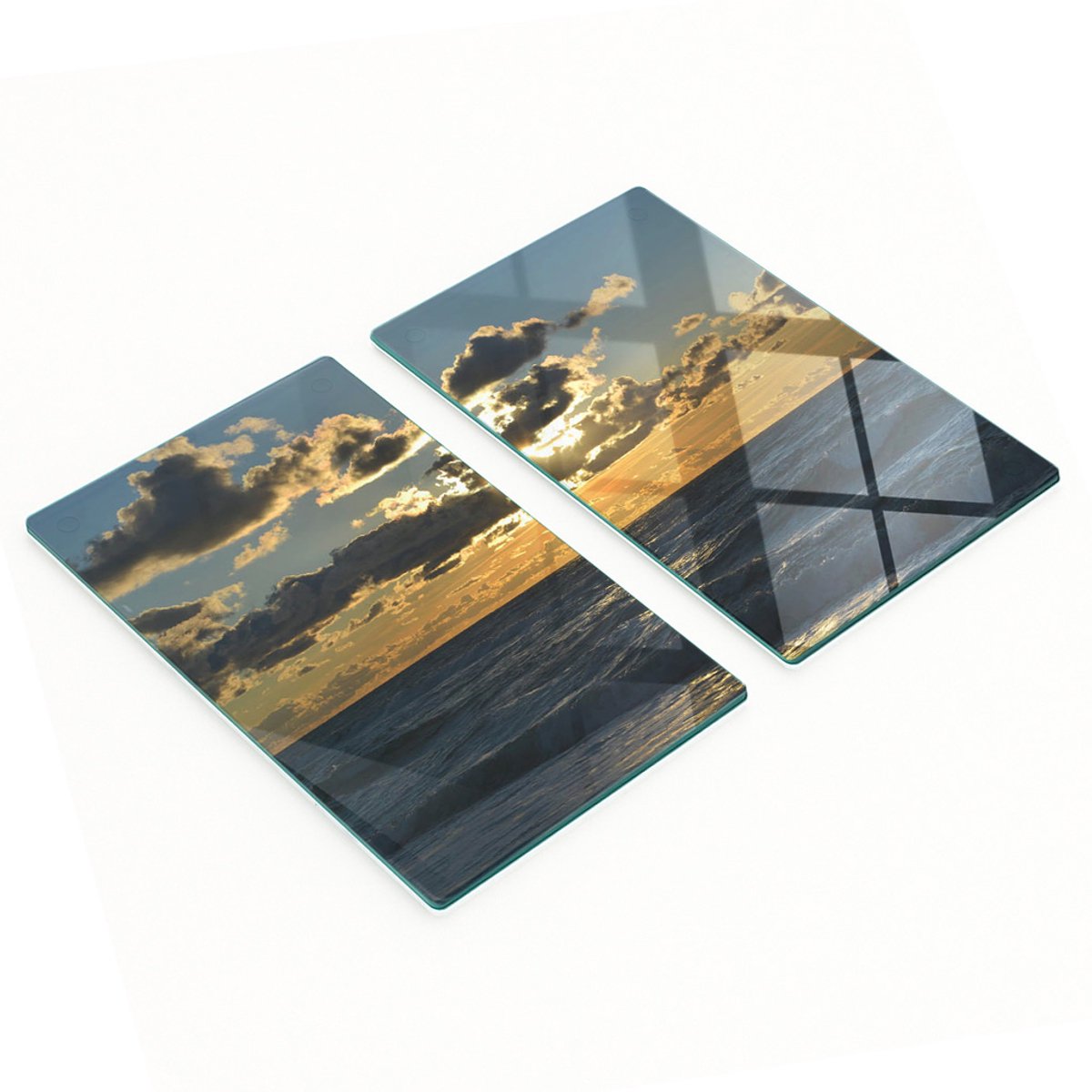 Elegante glazen snijplanken, 2 stuks, zonsondergang boven de zee, 2x30x52 cm