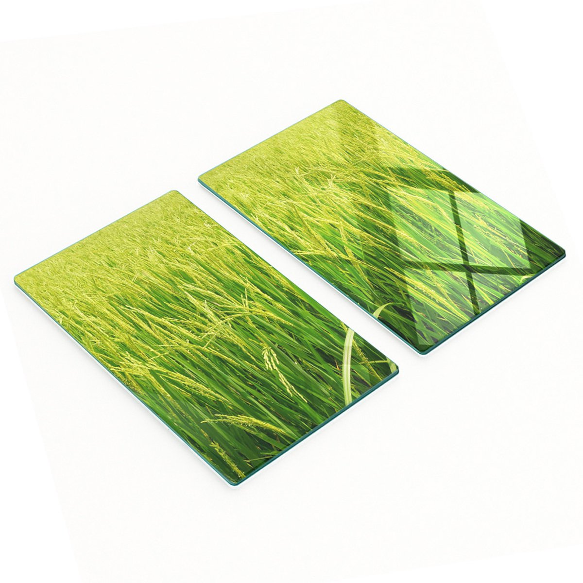 Keukenplanken van gehard glas met afbeelding, 2 stuks, rijstveld, 2x30x52 cm