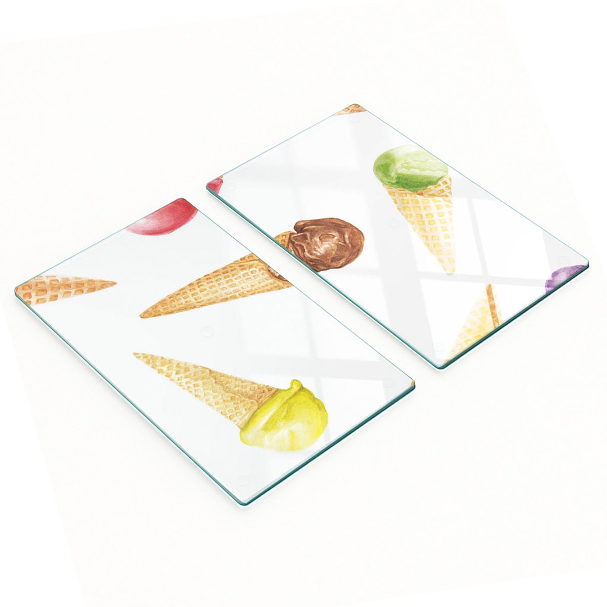 Set van snijplanken van gehard glas met ijsmotief, 2x30x52 cm
