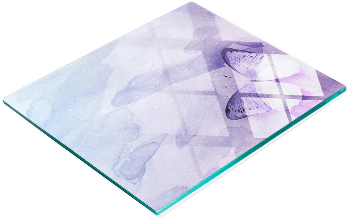 Decoratieve glazen snij- en serveerplank met paarse vlinder, 60x52 cm