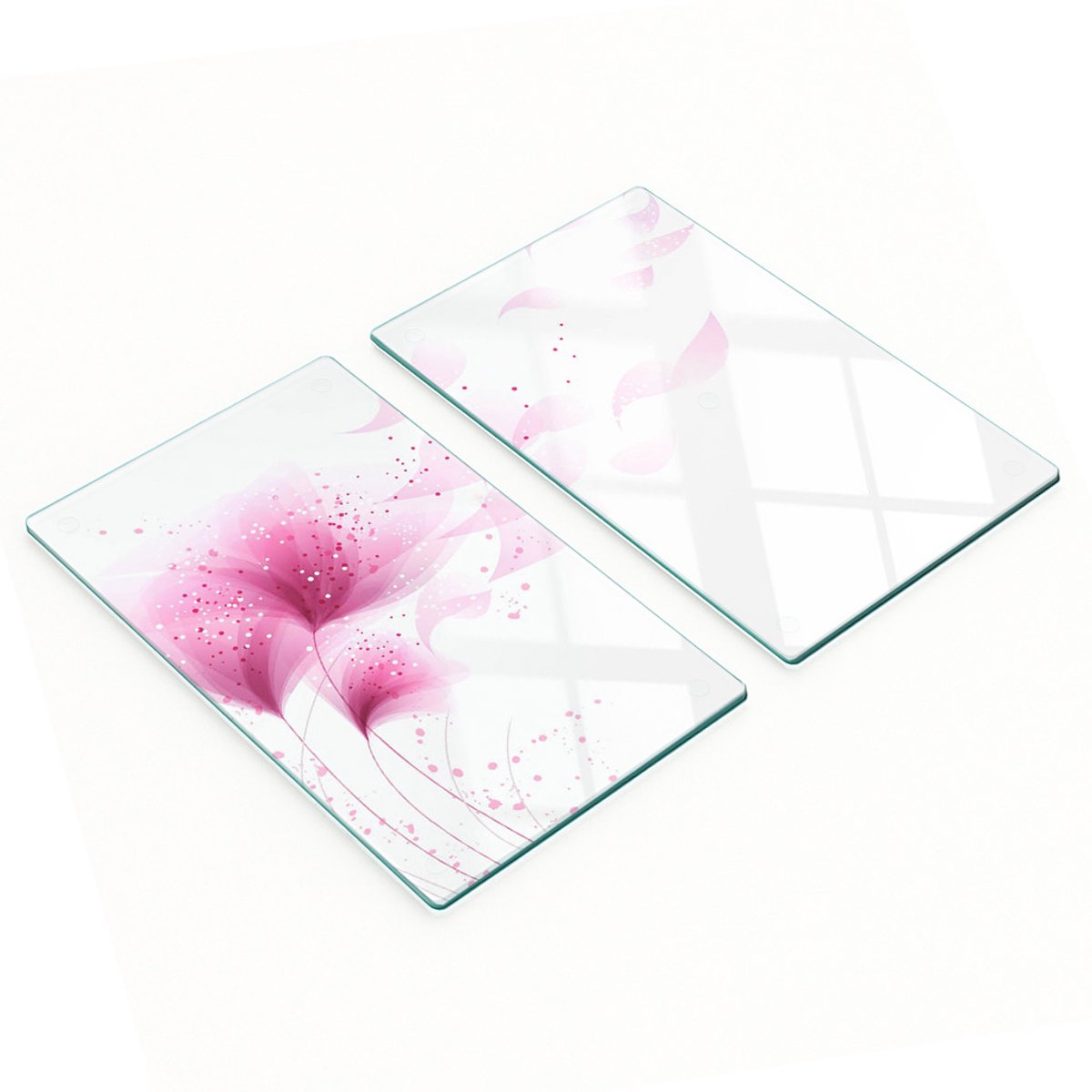 Decoratieve glazen snij- en serveerplanken met roze bloemmotief, 2x30x52 cm