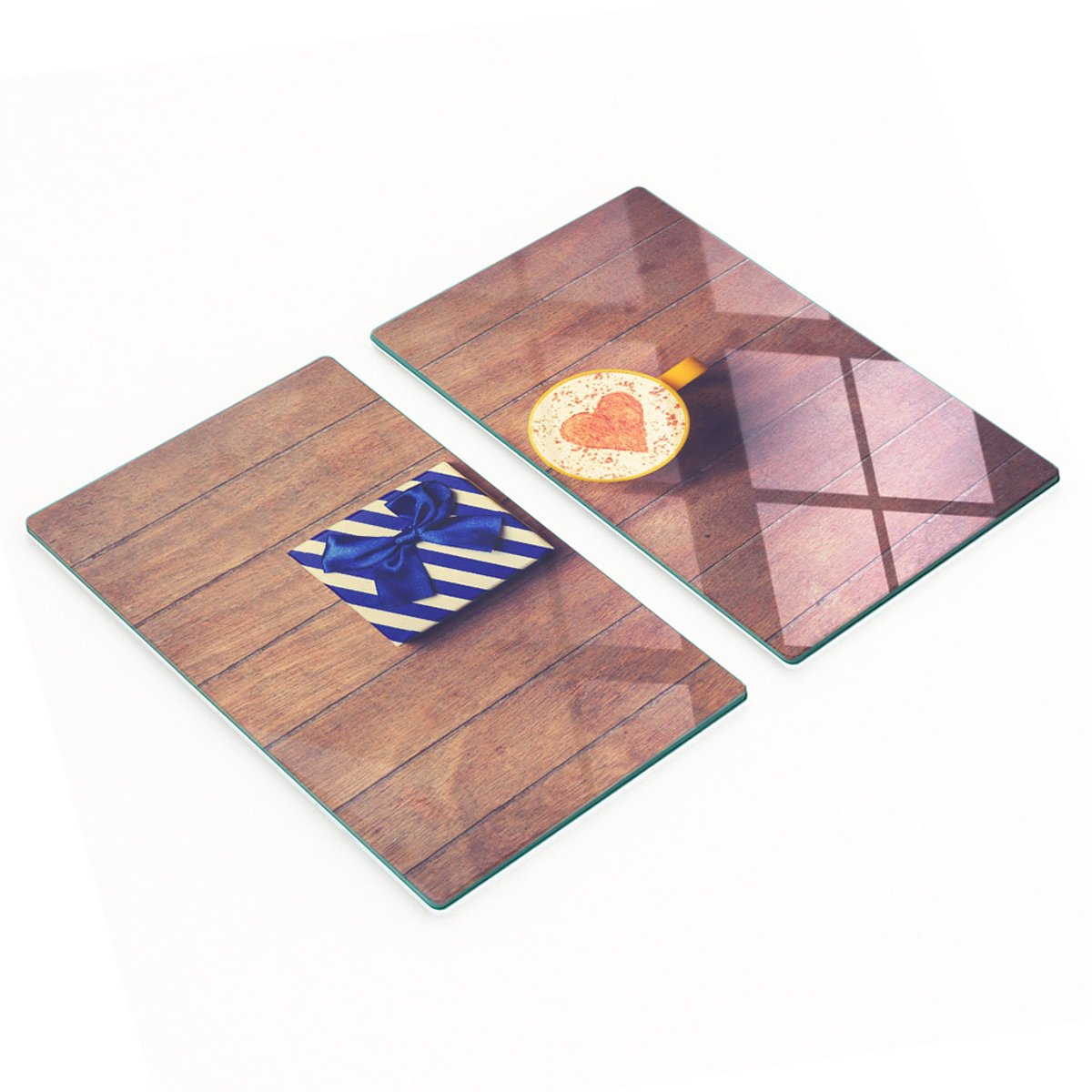 Decoratieve glazen snij- en serveerplanken, ideaal als koffiecadeau, 2x30x52 cm