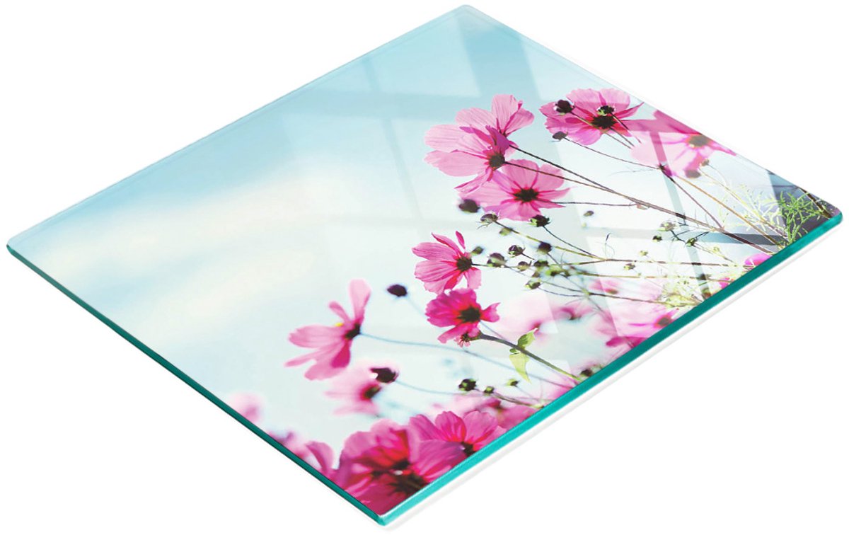 Keukenplank van gehard glas met decoratieve bloemen- en luchtafbeeldingen, 60x52 cm