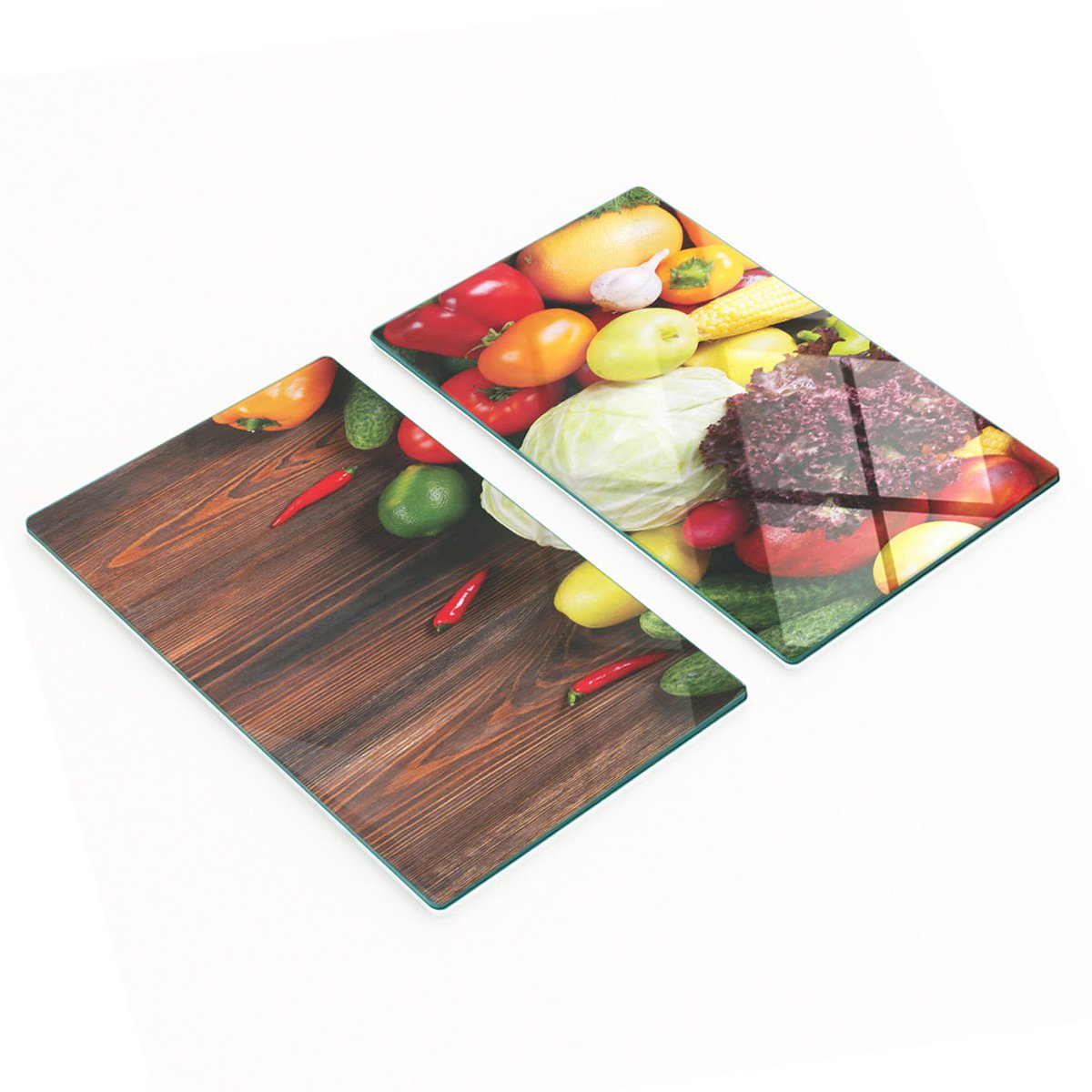 Glazen snijplanken met groenteafbeeldingen, hout, 2x30x52 cm