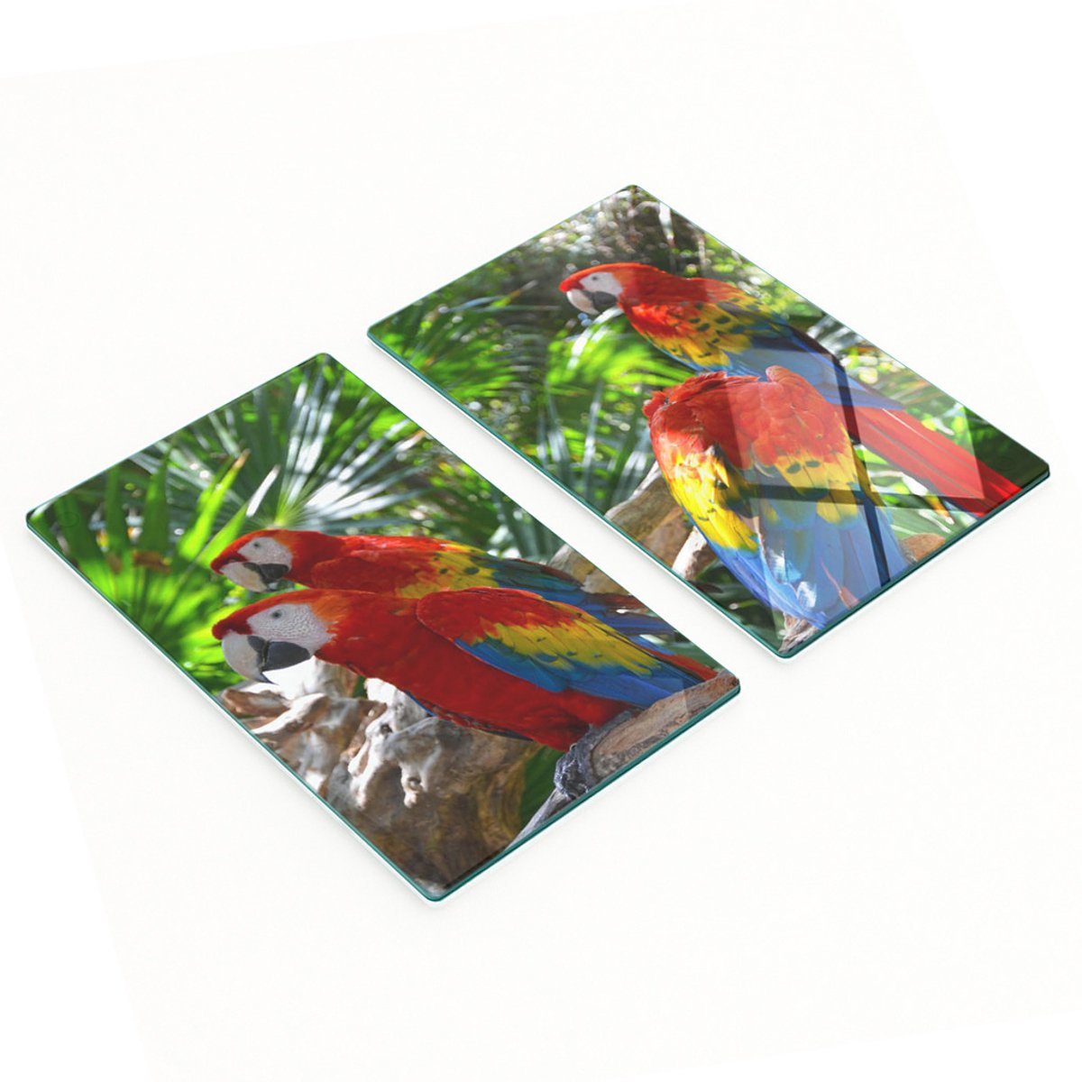 Multifunctionele decoratieve glazen keukenplanken met ara's en papegaaien, 2x30x52 cm