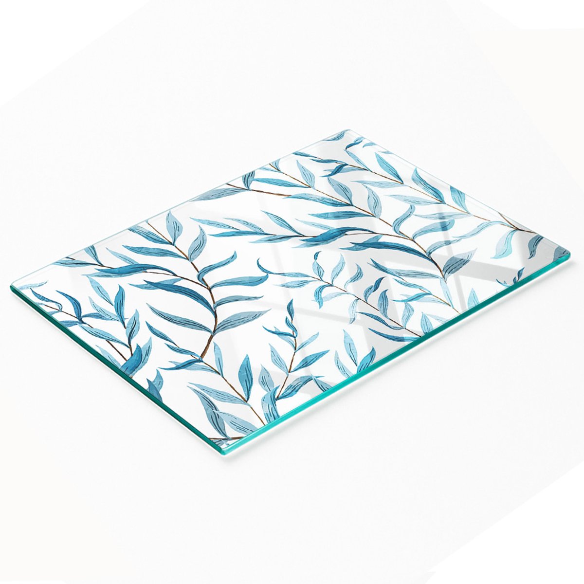 Serveerplank van gehard glas met bladmotief, 80x52 cm
