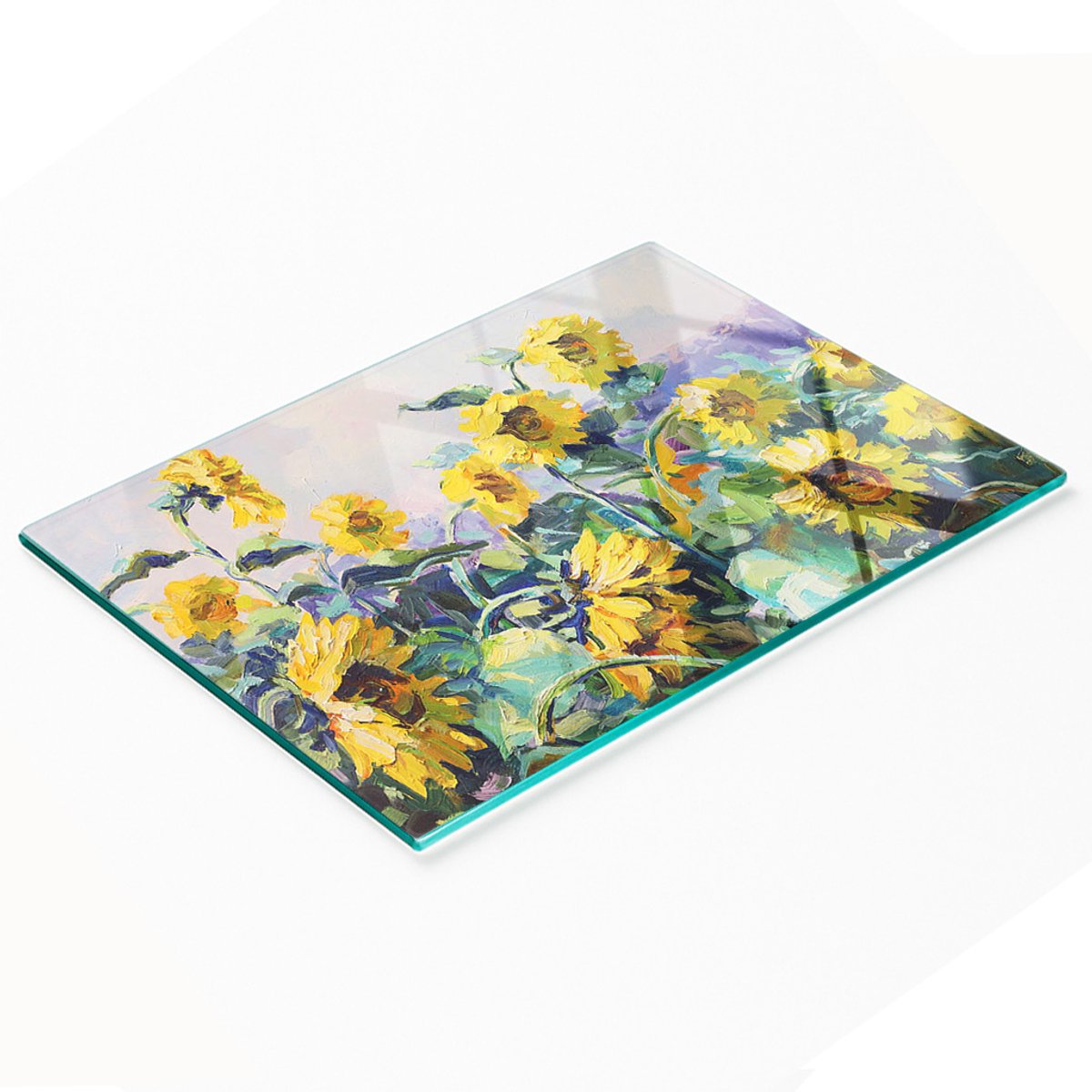 Decoratieve glazen snijplank met zonnebloemmotief, 80x52 cm