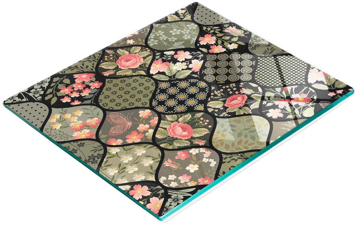 Gehard multifunctioneel decoratief bord van glas met bloemenpatroon, 60x52 cm