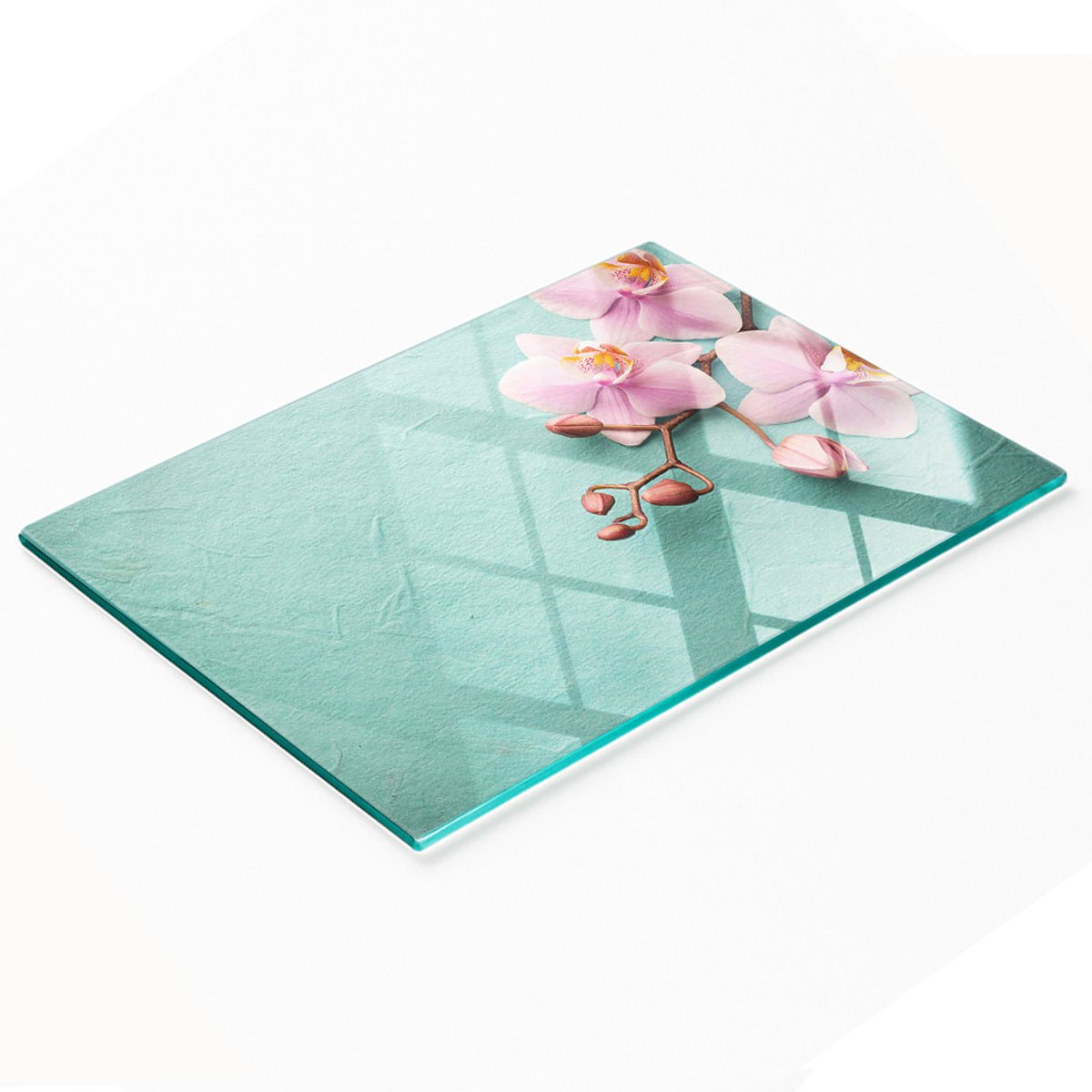 Decoratieve glazen snij- en serveerplank voor in de keuken, orchidee 80x52 cm