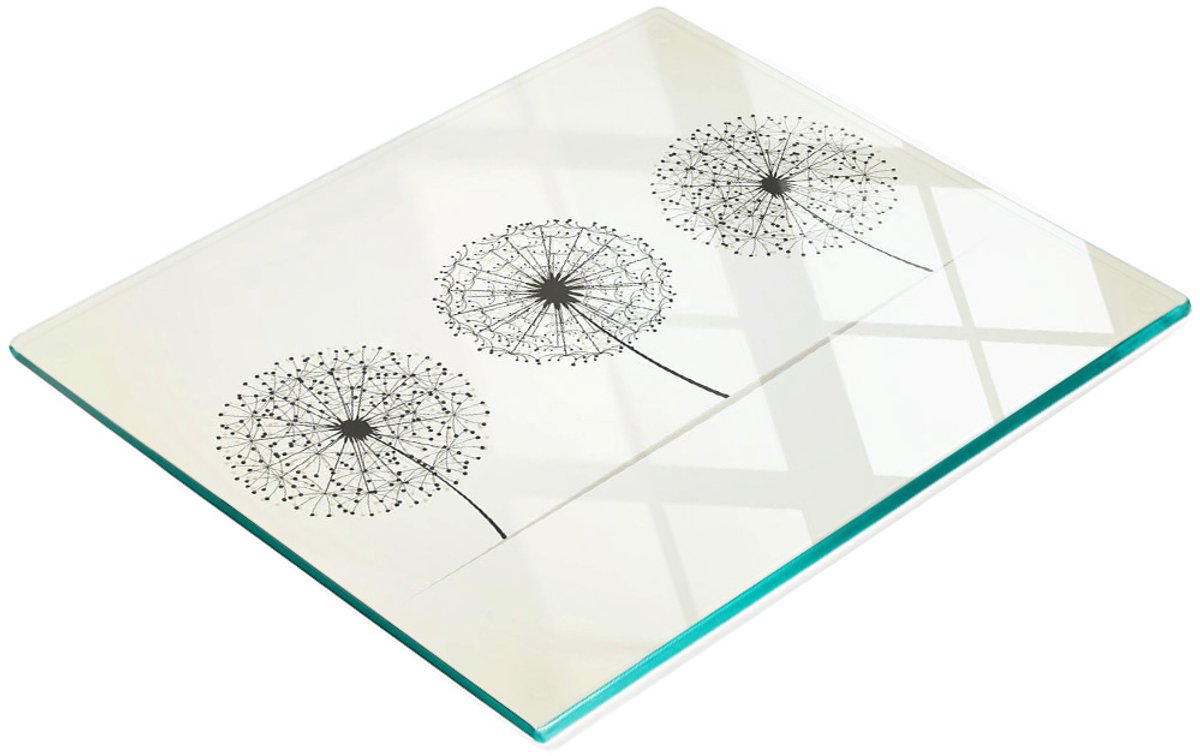 Gehard multifunctioneel decoratief bord van glas met paardenbloemmotief, 60x52 cm