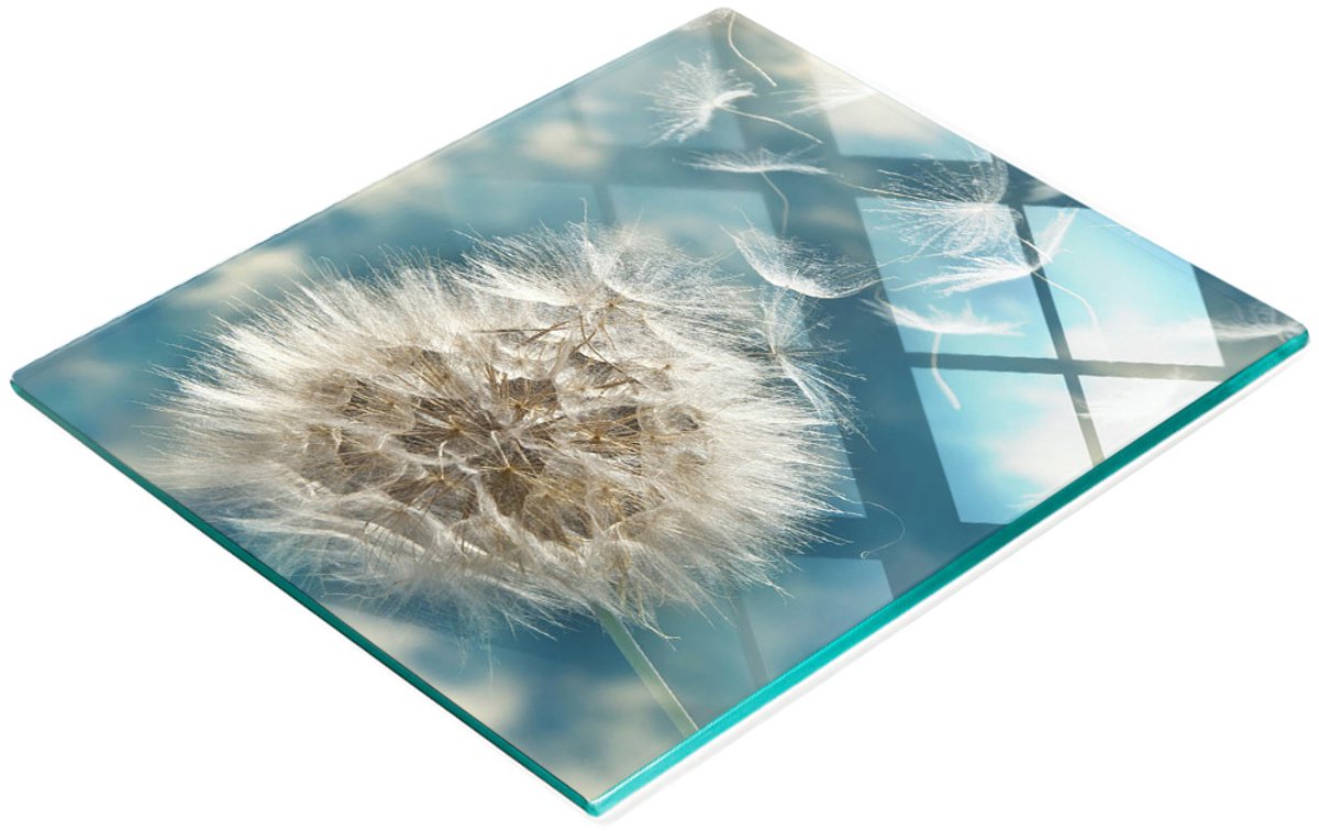 Keukenplank van gehard glas met decoratieve paardenbloemafbeeldingen, 60x52 cm