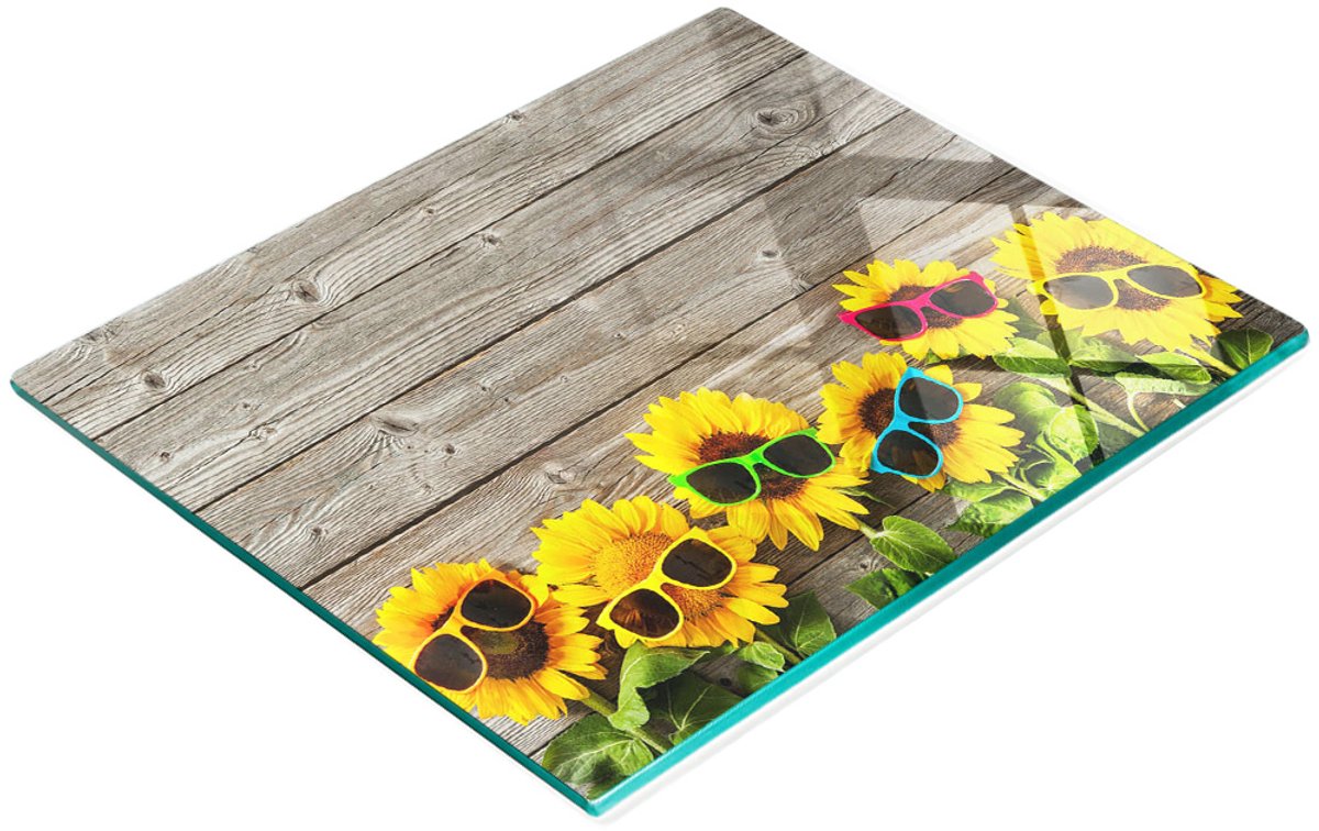 Keukenplank van gehard glas met decoratieve zonnebloemafbeeldingen, 60x52 cm
