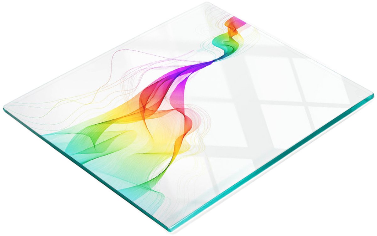 Decoratieve snijplank van gehard glas met kleurrijk abstract patroon, 60x52 cm