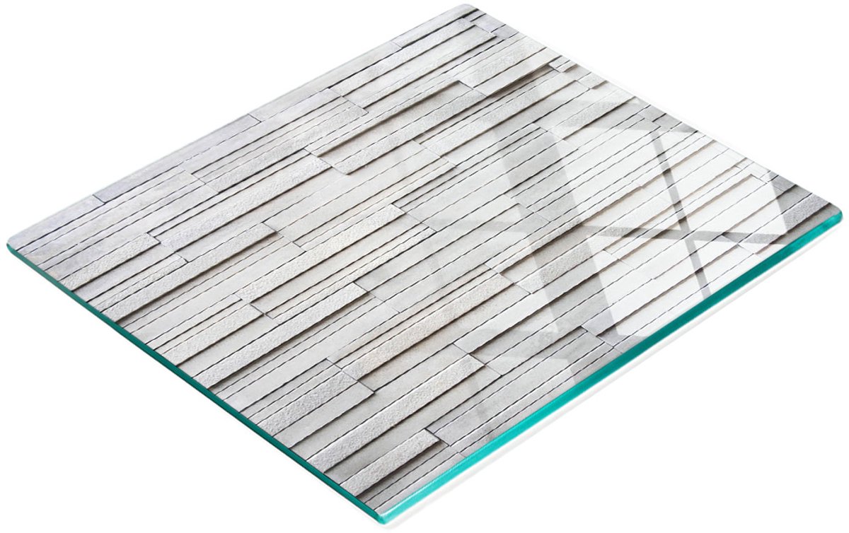 Decoratieve glazen keukensnijplank met steenmotief, wit, 60x52 cm