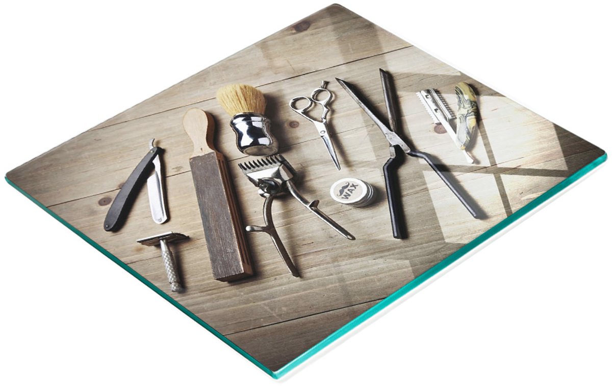 Decoratieve glazen keukensnijplank voor heren, kappersstijl, 60x52 cm