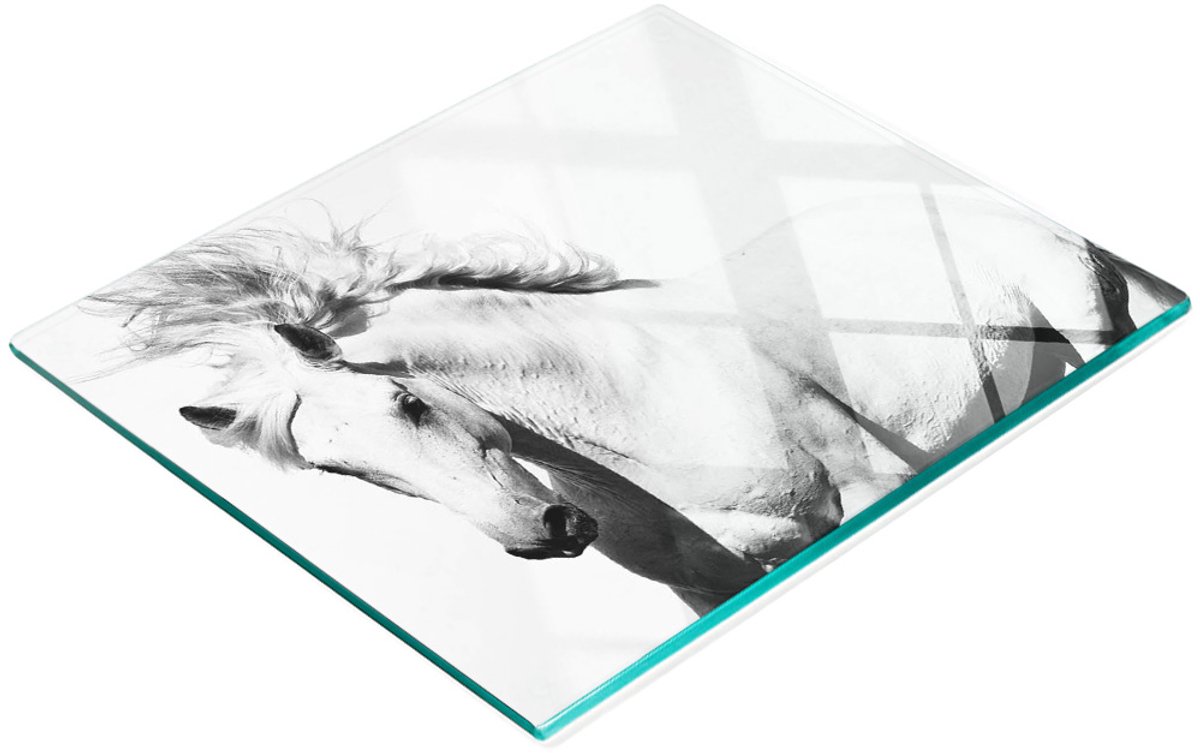 Keukenplank van gehard glas met decoratieve afbeelding van een wit paard, 60x52 cm
