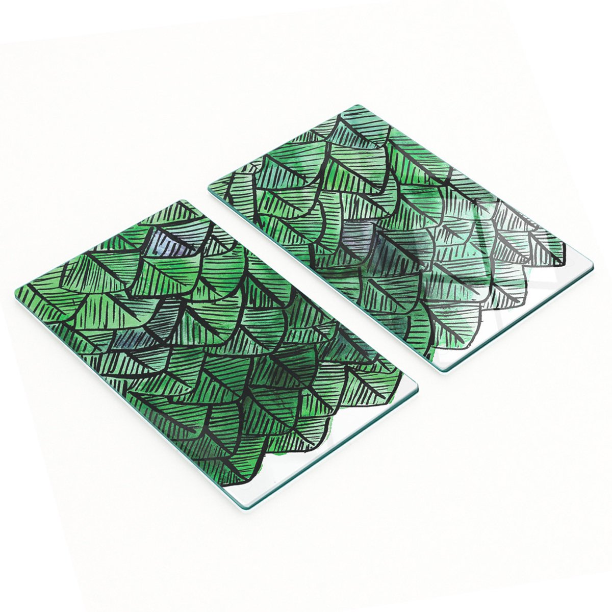 Glazen snijplanken met abstracte verenprint, 2x30x52 cm