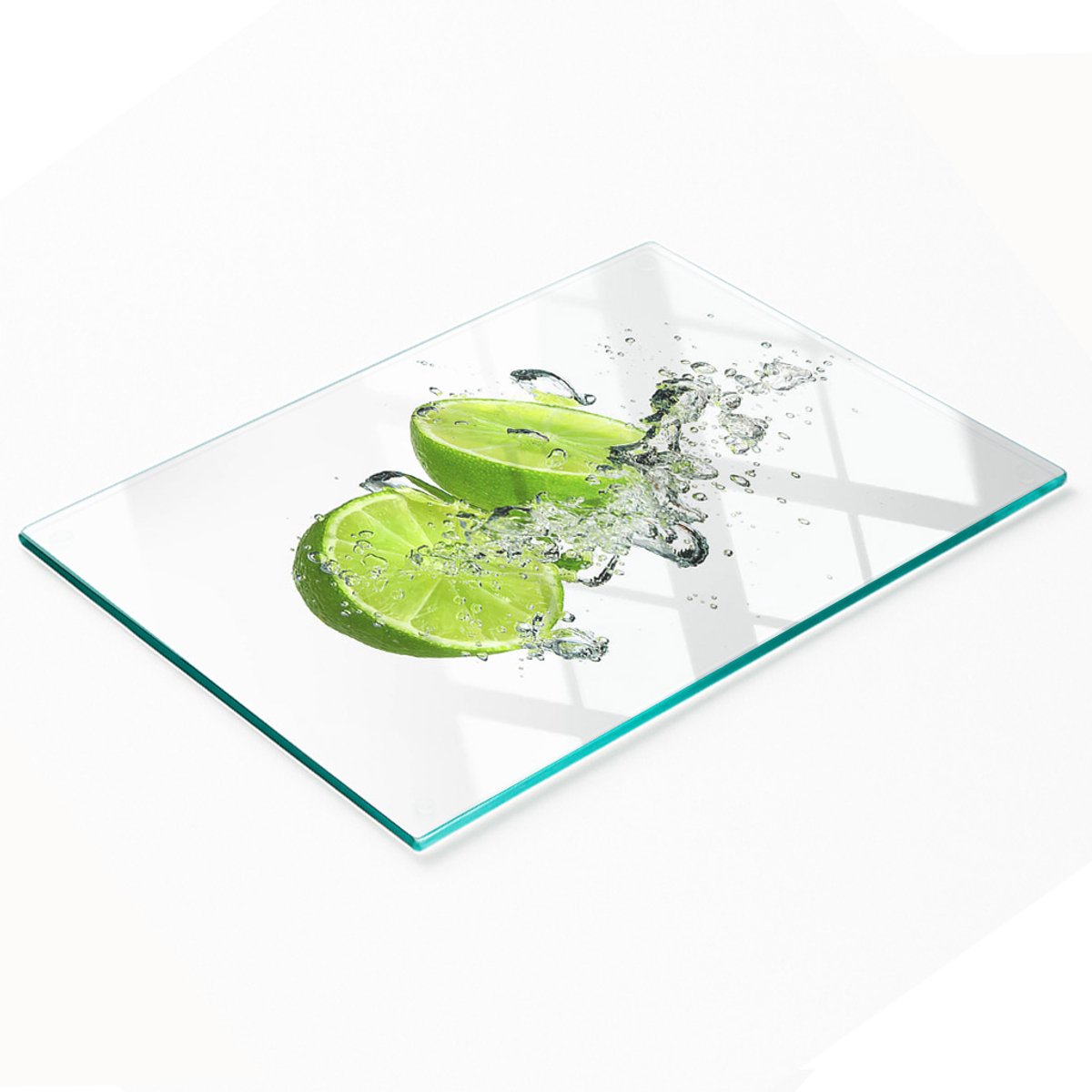 Decoratieve snijplank van gehard glas met limoengroen onderwatermotief, 80x52 cm